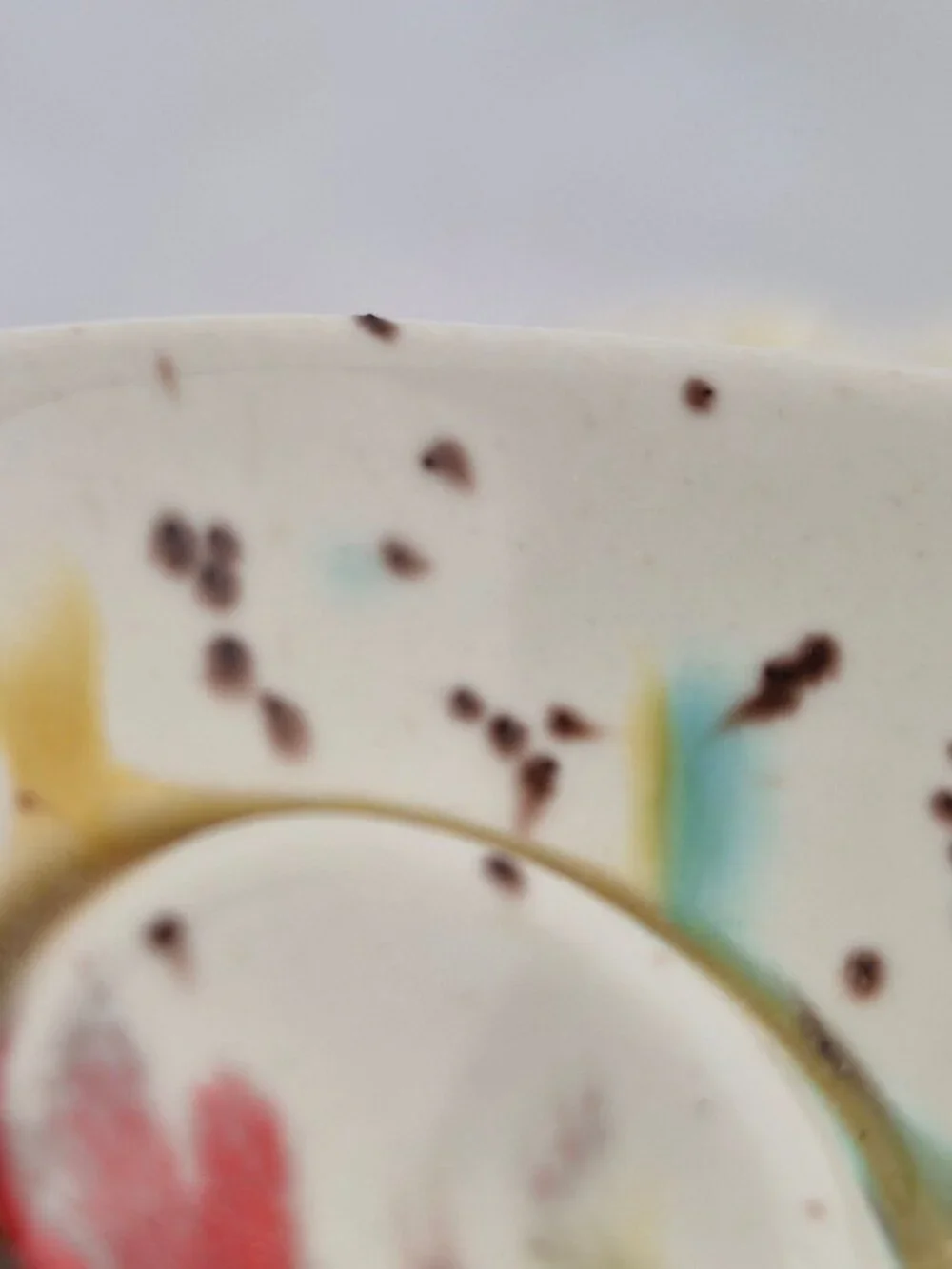 Speckled Ceramic Ashtray Drip Glaze Splatter Mid Century Modern Red Turquoise